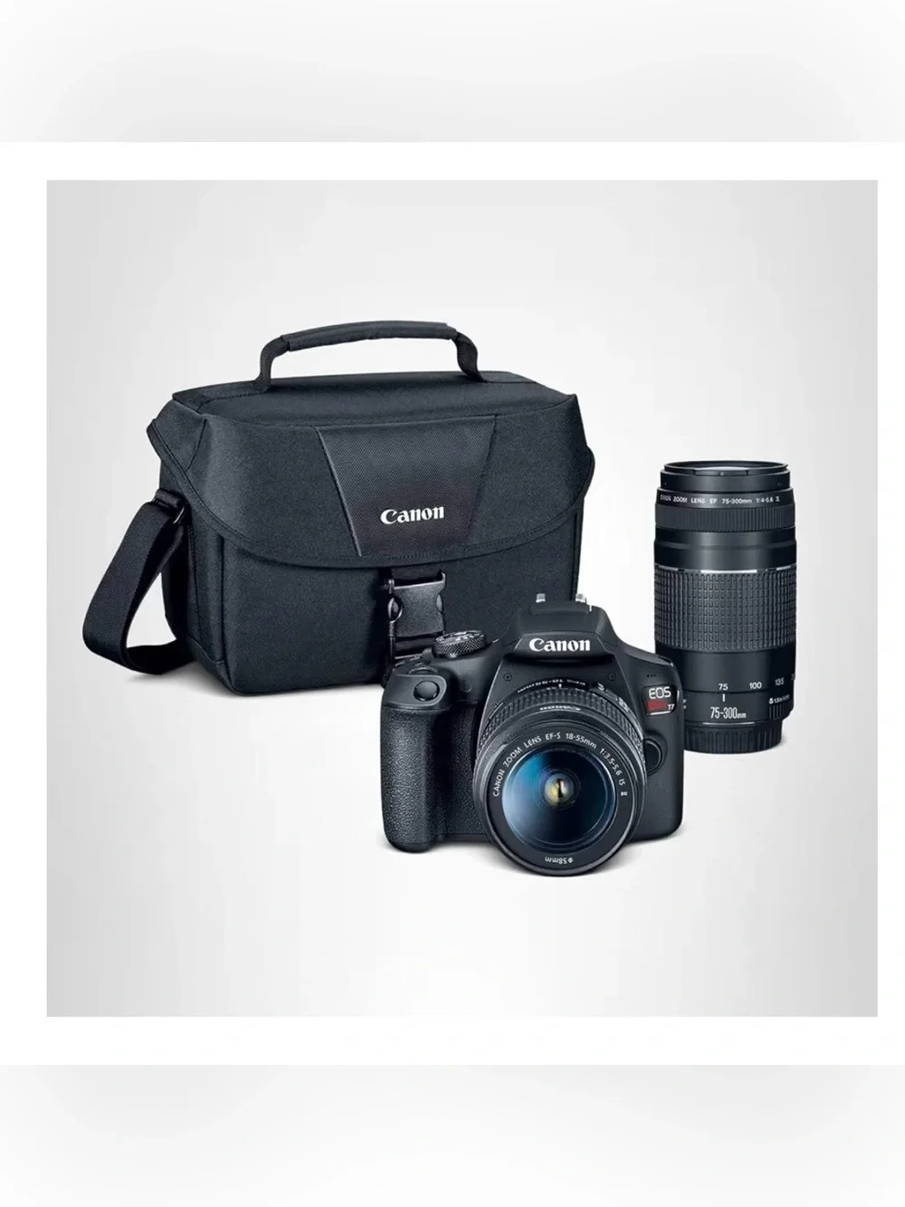 Canon DSLR Camera Kit in Black with Telephoto Lens and Carry Bag